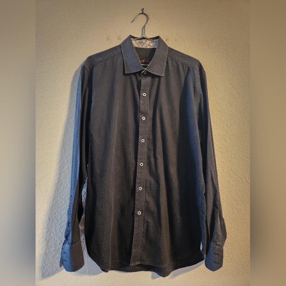 Robert Graham Mens Classic Fit Black paisley flip cuff button up size large